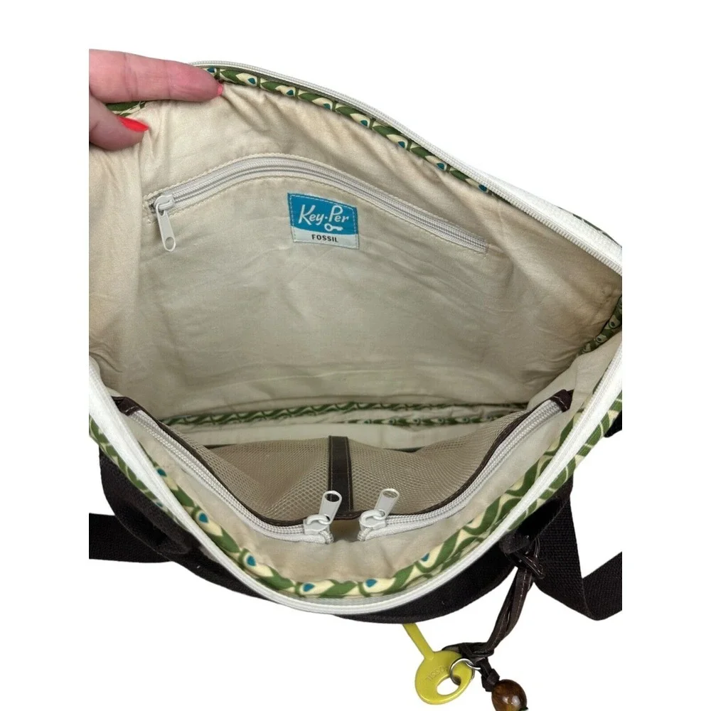 FOSSIL Key Per Gray Canvas Coated Glossy‎ Flower Scene Messenger Laptop Bag